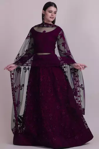 Embroidered Semi-Stitched Lehenga & Unstitched Blouse With Dupatta