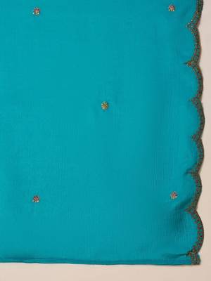 Embroidered round neck kurta & palazzos with dupatta 4