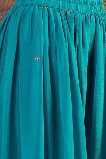 Embroidered round neck kurta & palazzos with dupatta
