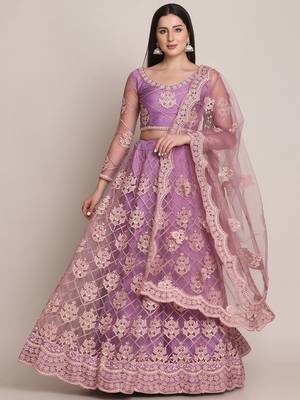 Embroidered Thread Work Semi-Stitched Lehenga & Blouse With Dupatta 1