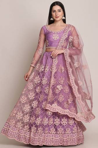 Embroidered Thread Work Semi-Stitched Lehenga & Blouse With Dupatta