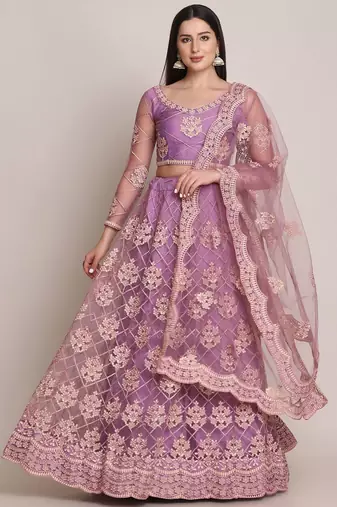 Embroidered Thread Work Semi-Stitched Lehenga & Blouse With Dupatta