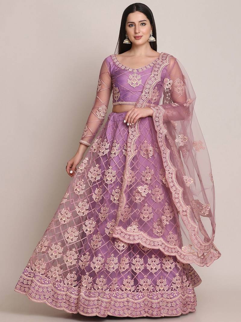 Embroidered Thread Work Semi-Stitched Lehenga & Blouse With Dupatta