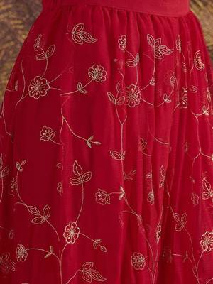 Embroidered round neck kurta & palazzos with dupatta 4