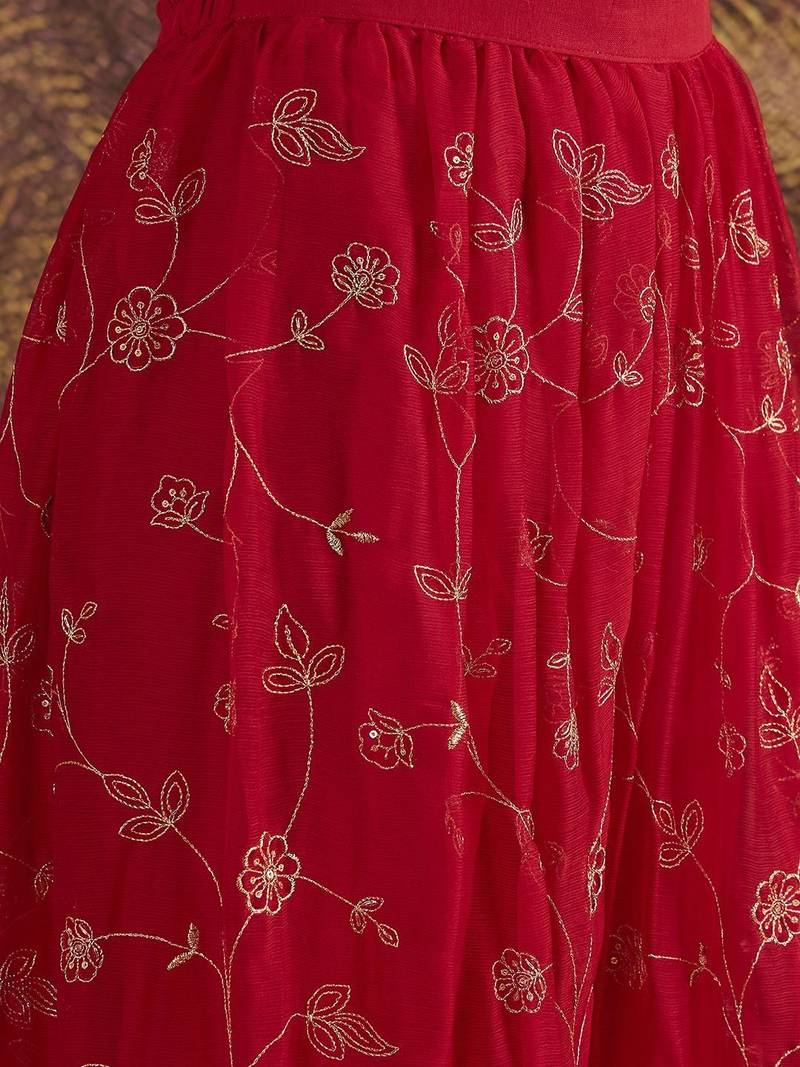 Embroidered round neck kurta & palazzos with dupatta