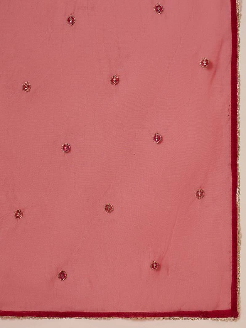 Embroidered round neck kurta & palazzos with dupatta