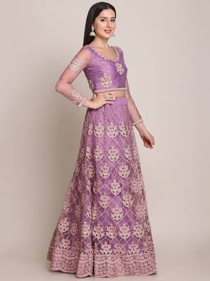 Embroidered Thread Work Semi-Stitched Lehenga & Blouse With Dupatta 4