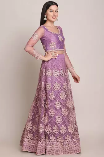 Embroidered Thread Work Semi-Stitched Lehenga & Blouse With Dupatta