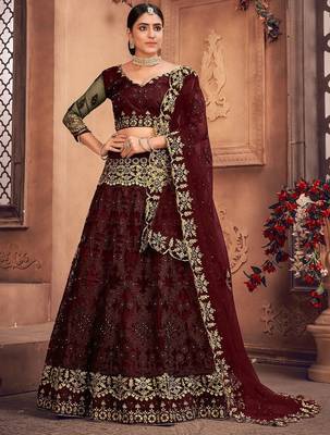 Embroidered Thread Work Semi-Stitched Lehenga & Unstitched Blouse With Dupatta 1