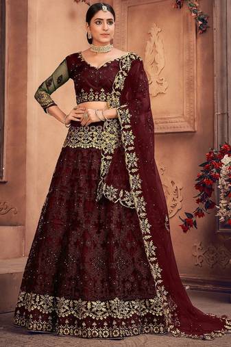 Embroidered Thread Work Semi-Stitched Lehenga & Unstitched Blouse With Dupatta