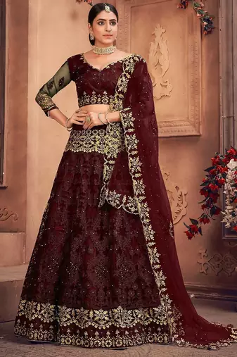 Embroidered Thread Work Semi-Stitched Lehenga & Unstitched Blouse With Dupatta