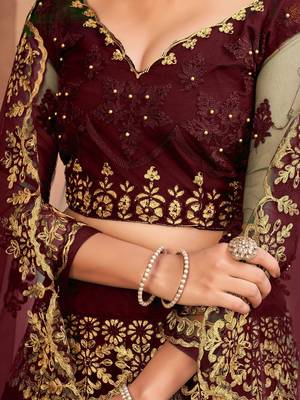 Embroidered Thread Work Semi-Stitched Lehenga & Unstitched Blouse With Dupatta 2