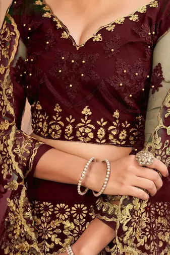 Embroidered Thread Work Semi-Stitched Lehenga & Unstitched Blouse With Dupatta