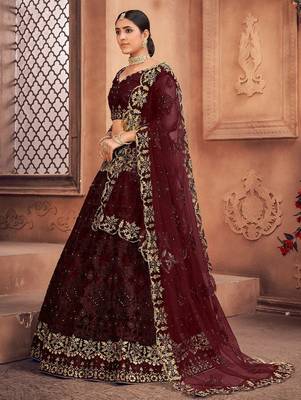 Embroidered Thread Work Semi-Stitched Lehenga & Unstitched Blouse With Dupatta 3