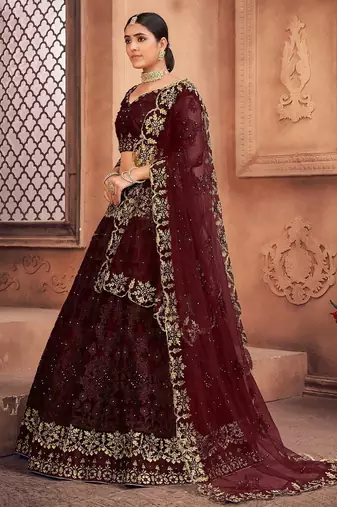 Embroidered Thread Work Semi-Stitched Lehenga & Unstitched Blouse With Dupatta