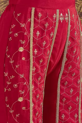 Ethnic motifs embroidered sequinned straight kurta with sharara & dupatta