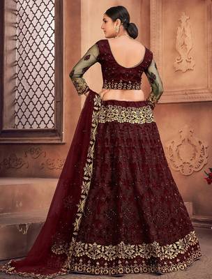 Embroidered Thread Work Semi-Stitched Lehenga & Unstitched Blouse With Dupatta 4