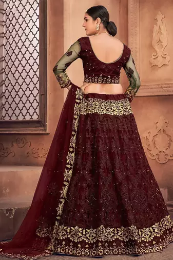 Embroidered Thread Work Semi-Stitched Lehenga & Unstitched Blouse With Dupatta