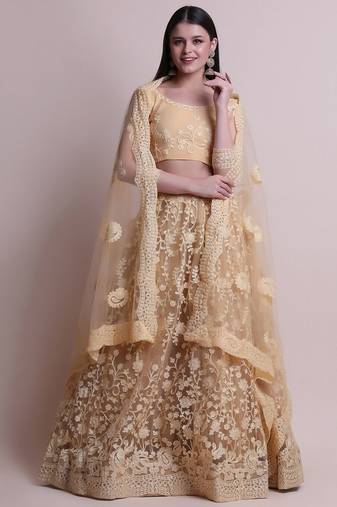 Embroidered Semi-Stitched Lehenga & Unstitched Blouse With Dupatta