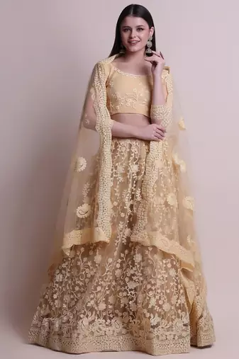 Embroidered Semi-Stitched Lehenga & Unstitched Blouse With Dupatta