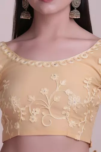Embroidered Semi-Stitched Lehenga & Unstitched Blouse With Dupatta