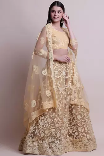 Embroidered Semi-Stitched Lehenga & Unstitched Blouse With Dupatta