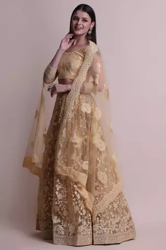 Embroidered Semi-Stitched Lehenga & Unstitched Blouse With Dupatta