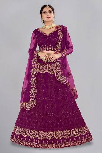 Embroidered Thread Work Semi-Stitched Lehenga & Blouse With Dupatta