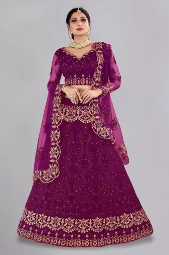 Embroidered Thread Work Semi-Stitched Lehenga & Blouse With Dupatta