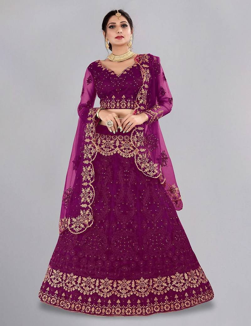 Embroidered Thread Work Semi-Stitched Lehenga & Blouse With Dupatta