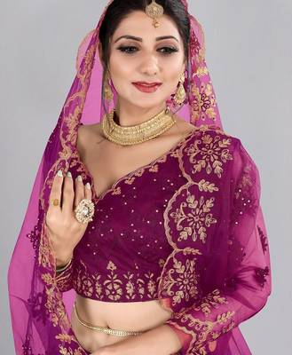 Embroidered Thread Work Semi-Stitched Lehenga & Blouse With Dupatta 2