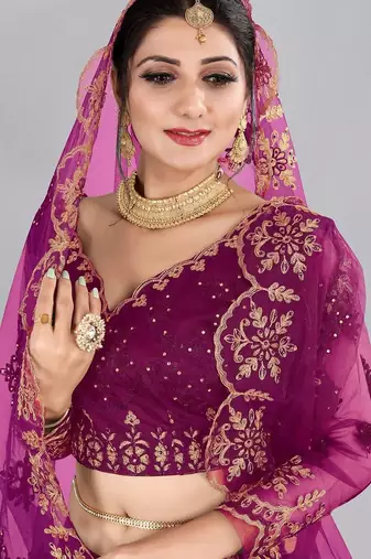 Embroidered Thread Work Semi-Stitched Lehenga & Blouse With Dupatta