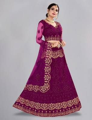 Embroidered Thread Work Semi-Stitched Lehenga & Blouse With Dupatta 3