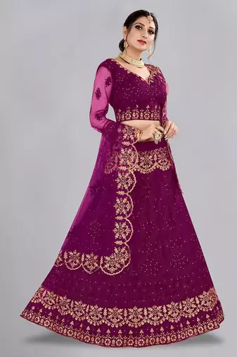 Embroidered Thread Work Semi-Stitched Lehenga & Blouse With Dupatta