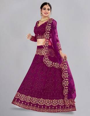 Embroidered Thread Work Semi-Stitched Lehenga & Blouse With Dupatta 4