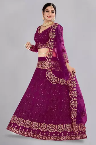 Embroidered Thread Work Semi-Stitched Lehenga & Blouse With Dupatta