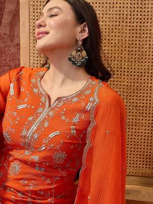 Embroidered round neck kurta & palazzos kurta sets 2