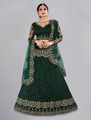 Embroidered Thread Work Semi-Stitched Lehenga & Blouse With Dupatta 1