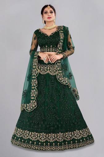 Embroidered Thread Work Semi-Stitched Lehenga & Blouse With Dupatta