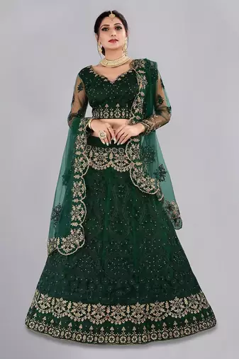Embroidered Thread Work Semi-Stitched Lehenga & Blouse With Dupatta