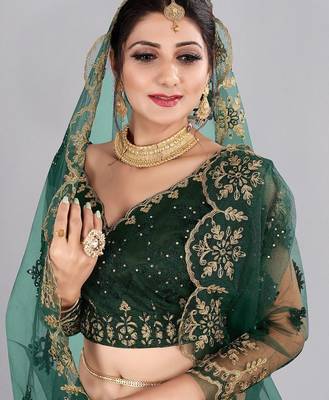 Embroidered Thread Work Semi-Stitched Lehenga & Blouse With Dupatta 2