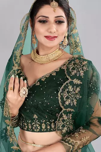 Embroidered Thread Work Semi-Stitched Lehenga & Blouse With Dupatta