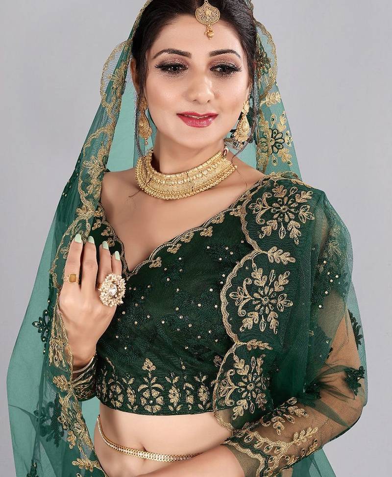 Embroidered Thread Work Semi-Stitched Lehenga & Blouse With Dupatta