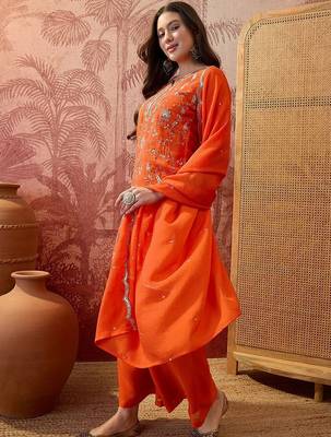 Embroidered round neck kurta & palazzos kurta sets 3