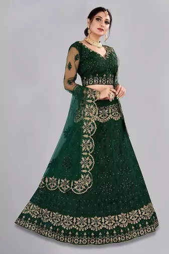 Embroidered Thread Work Semi-Stitched Lehenga & Blouse With Dupatta
