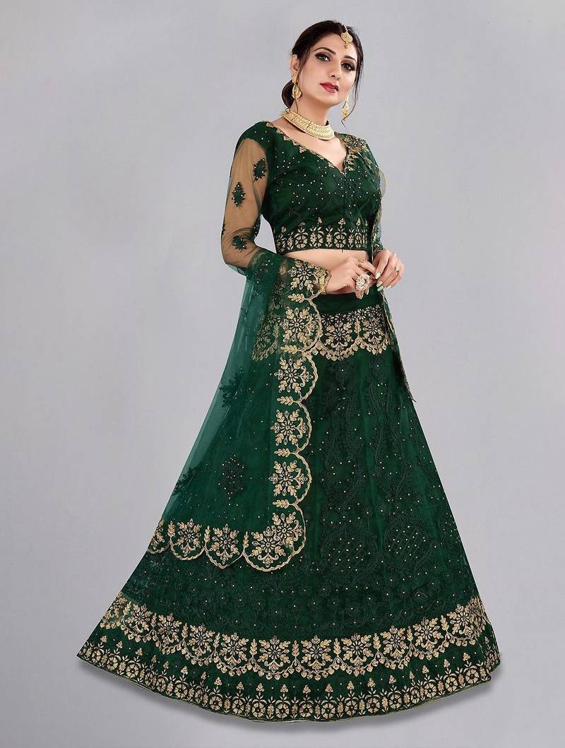 Embroidered Thread Work Semi-Stitched Lehenga & Blouse With Dupatta