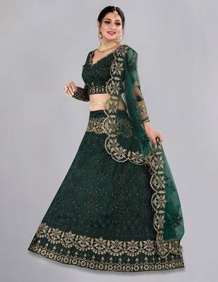 Embroidered Thread Work Semi-Stitched Lehenga & Blouse With Dupatta 4