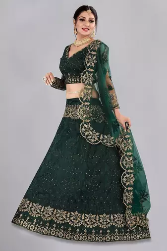 Embroidered Thread Work Semi-Stitched Lehenga & Blouse With Dupatta
