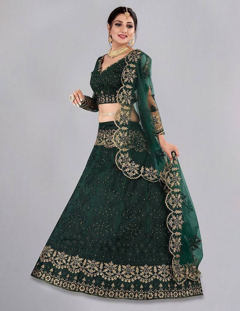 Embroidered Thread Work Semi-Stitched Lehenga & Blouse With Dupatta
