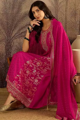 Women ethnic motifs embroidered regular kurta set with dupatta
